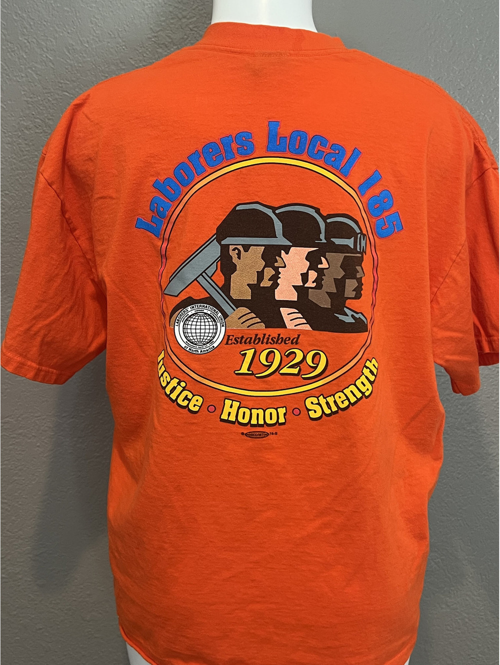 Laborers Local 185 LIUNA Union T Shirt XL Made USA Orange Vintage Workwear